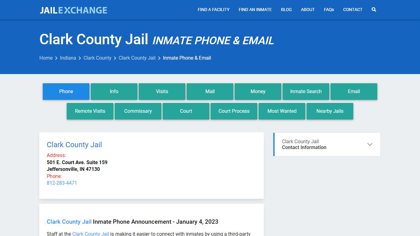 Inmate Phone - Clark County Jail, IN - Jail Exchange